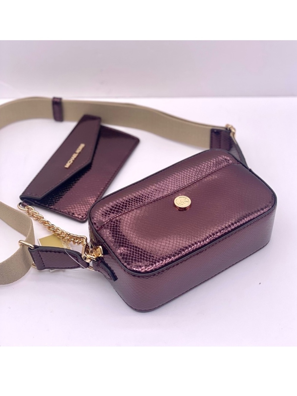 Michael Kors Maisie 2-in-1 Camera Crossbody - Oxblood Embossed Leather - Picture 9 of 10